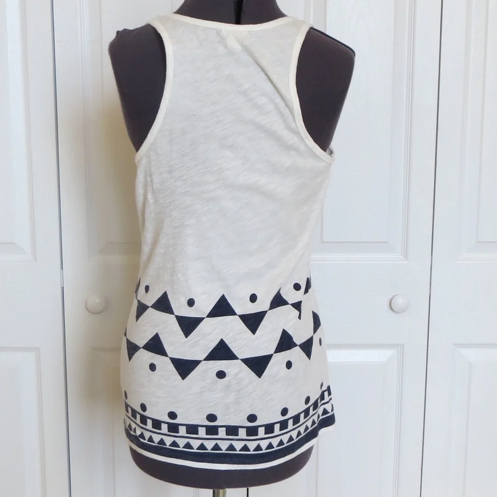 J. Crew 100% Cotton Navy White Geometric Print Border Racerback Tank • Sz S 🔴